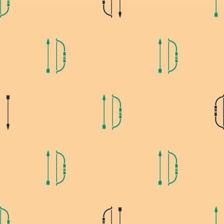 Green and black Bow and arrow in quiver icon isolated seamless pattern on beige background. Vector Illustrationのイラスト素材