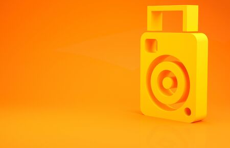 Yellow Photo camera icon isolated on orange background. Foto camera icon. Minimalism concept. 3d illustration 3D renderの写真素材
