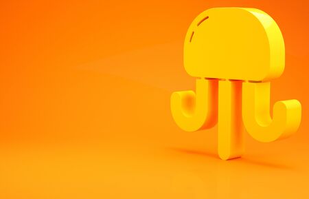 Yellow Jellyfish icon isolated on orange background. Minimalism concept. 3d illustration 3D renderの写真素材