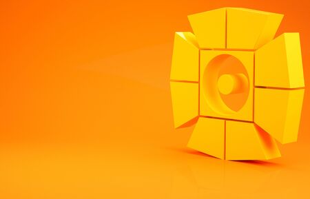 Yellow Movie spotlight icon isolated on orange background. Light Effect. Scene, Studio, Show. Minimalism concept. 3d illustration 3D renderの写真素材