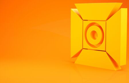 Yellow Movie spotlight icon isolated on orange background. Light Effect. Scene, Studio, Show. Minimalism concept. 3d illustration 3D renderの写真素材