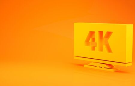Yellow Screen tv with 4k Ultra HD video technology icon isolated on orange background. Minimalism concept. 3d illustration 3D renderの写真素材