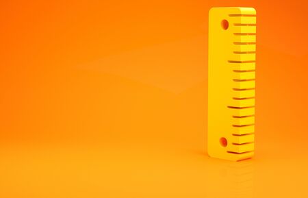 Yellow Ruler icon isolated on orange background. Straightedge symbol. Minimalism concept. 3d illustration 3D renderの写真素材
