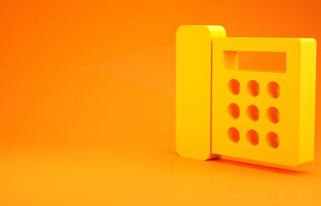 Yellow Telephone icon isolated on orange background. Landline phone. Minimalism concept. 3d illustration 3D renderの写真素材
