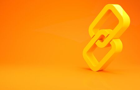 Yellow Chain link icon isolated on orange background. Link single. Minimalism concept. 3d illustration 3D renderの写真素材