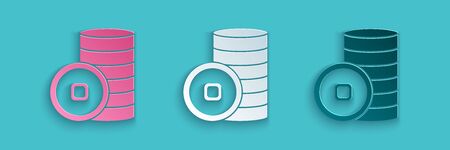 Paper cut Chinese Yuan currency symbol icon isolated on blue background. Coin money. Banking currency sign. Cash symbol. Paper art style. Vector Illustrationのイラスト素材