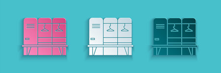 Paper cut Locker or changing room for hockey, football, basketball team or workers icon isolated on...