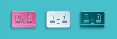 Paper cut Sport hockey mechanical scoreboard and result display icon isolated on blue background....