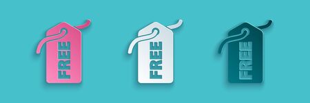 Paper cut Price tag with an inscription Free icon isolated on blue background. Badge for price. Promo tag discount. Paper art style. Vector Illustrationのイラスト素材