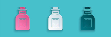 Paper cut Oil petrol test tube icon isolated on blue background. Paper art style. Vector...