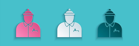 Paper cut Hockey coach icon isolated on blue background. Paper art style. Vector Illustration