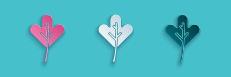 Paper cut Leaf icon isolated on blue background. Leaves sign. Fresh natural product symbol. Paper art style. Vector Illustrationのイラスト素材