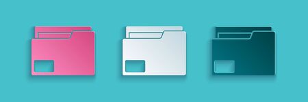 Paper cut Document folder icon isolated on blue background. Accounting binder symbol. Bookkeeping management. Paper art style. Vector Illustrationのイラスト素材