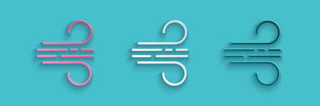 Paper cut Wind icon isolated on blue background. Windy weather. Paper art style. Vector Illustration