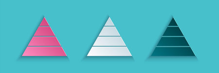 Paper cut Business pyramid chart infographics icon isolated on blue background. Pyramidal stages...