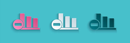 Paper cut Pie chart infographic icon isolated on blue background. Diagram chart sign. Paper art...