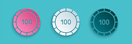 Paper cut Casino chips icon isolated on blue background. Casino gambling. Paper art style. Vector Illustrationのイラスト素材
