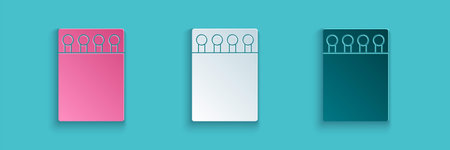 Paper cut Open matchbox and matches icon isolated on blue background. Paper art style. Vector...
