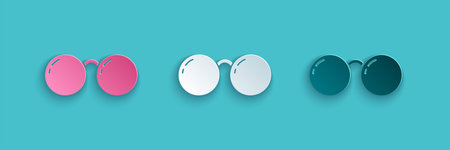 Paper cut Glasses icon isolated on blue background. Eyeglass frame symbol. Paper art style. Vector...