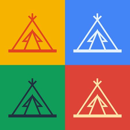 Pop art line Traditional indian teepee or wigwam icon isolated on color background. Indian tent. Vector Illustrationのイラスト素材