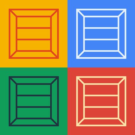 Pop art line Wooden box icon isolated on color background. Vector Illustrationのイラスト素材