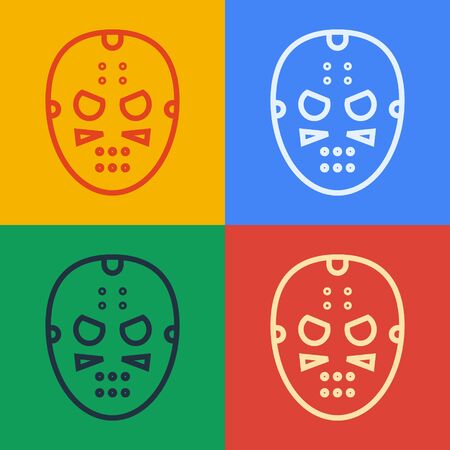 Pop art line Hockey mask icon isolated on color background. Vector Illustrationのイラスト素材