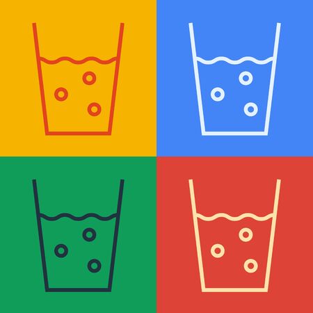 Pop art line Glass with water icon isolated on color background. Soda glass. Vector Illustrationのイラスト素材