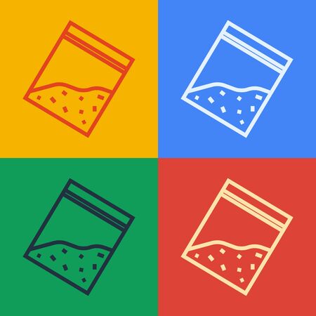 Pop art line Plastic bag of drug icon isolated on color background. Health danger. Vector Illustrationのイラスト素材
