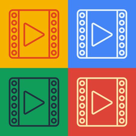 Pop art line Play Video icon isolated on color background. Film strip sign. Vector Illustrationのイラスト素材