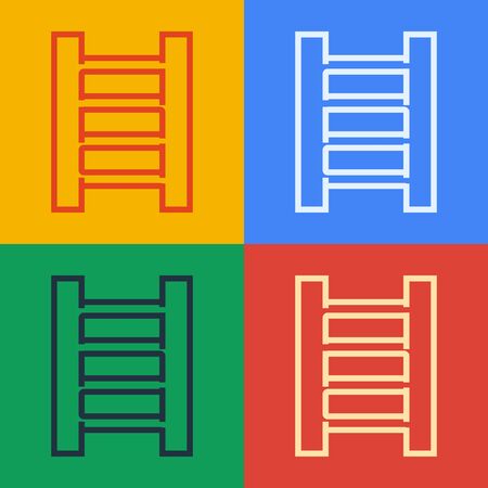 Pop art line Wooden staircase icon isolated on color background. Vector Illustrationのイラスト素材