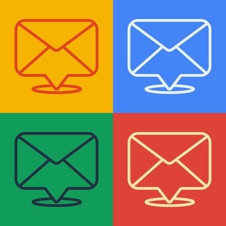 Pop art line Envelope icon isolated on color background. Email message letter symbol. Vector Illustrationのイラスト素材