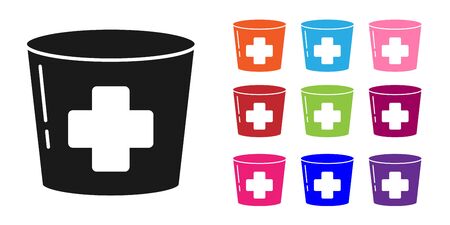 Black Nurse hat with cross icon isolated on white background. Medical nurse cap sign. Set icons colorful. Vector Illustrationのイラスト素材