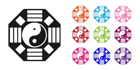 Black Yin Yang symbol of harmony and balance icon isolated on white background. Set icons colorful. Vector Illustrationのイラスト素材