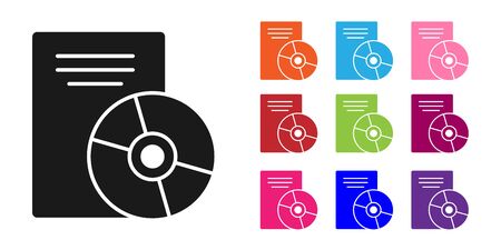 Black CD or DVD disk icon isolated on white background. Compact disc sign. Set icons colorful. Vector Illustrationのイラスト素材