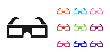 Black 3D cinema glasses icon isolated on white background. Set icons colorful. Vector Illustrationのイラスト素材