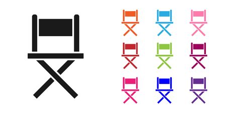 Black Director movie chair icon isolated on white background. Film industry. Set icons colorful. Vector Illustrationのイラスト素材