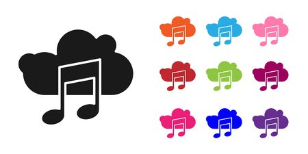 Black Music streaming service icon isolated on white background. Sound cloud computing, online media streaming, song, audio wave. Set icons colorful. Vector Illustrationのイラスト素材