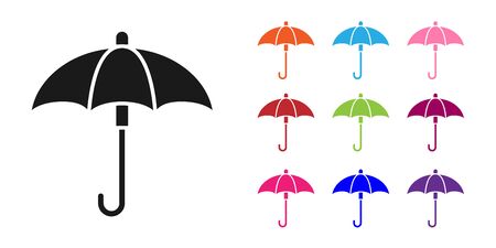Black Classic elegant opened umbrella icon isolated on white background. Rain protection symbol. Set icons colorful. Vector Illustrationのイラスト素材