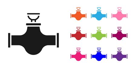 Black Industry metallic pipe and valve icon isolated on white background. Set icons colorful. Vector Illustrationのイラスト素材