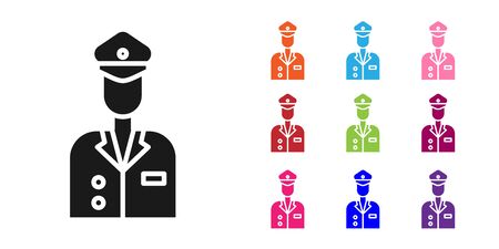 Black Pilot icon isolated on white background. Set icons colorful. Vector Illustrationのイラスト素材