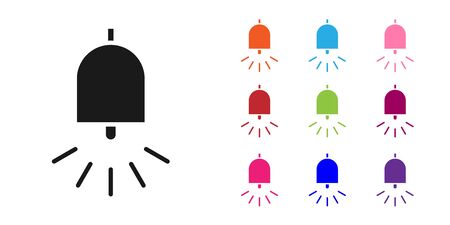 Black Ringing alarm bell icon isolated on white background. Fire alarm system. Service bell, handbell sign, notification symbol. Set icons colorful. Vector Illustrationのイラスト素材