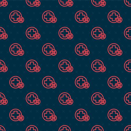 Red line Cross hospital medical icon isolated seamless pattern on black background. First aid. Diagnostics symbol. Medicine and pharmacy sign.  Vector Illustrationのイラスト素材