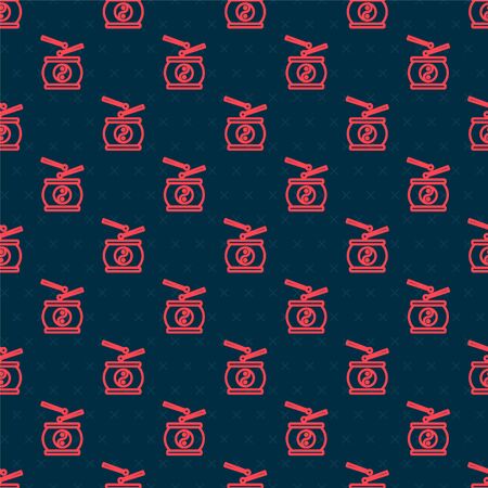 Red line Chinese drum icon isolated seamless pattern on black background. Traditional asian percussion instrument Taiko or O-Daiko drum. Vector Illustrationのイラスト素材