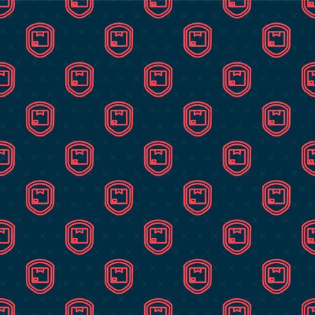 Red line Delivery pack security with shield icon isolated seamless pattern on black background. Delivery insurance. Insured cardboard boxes beyond the shield. Vector Illustrationのイラスト素材