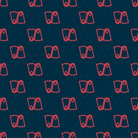 Red line Rubber flippers for swimming icon isolated seamless pattern on black background. Diving equipment. Extreme sport. Sport equipment. Vector Illustrationのイラスト素材