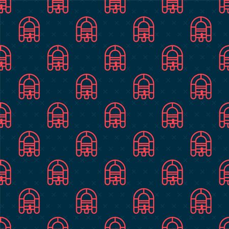 Red line Rafting boat icon isolated seamless pattern on black background. Inflatable boat. Water sports, extreme sports, holiday, vacation. Vector Illustrationのイラスト素材