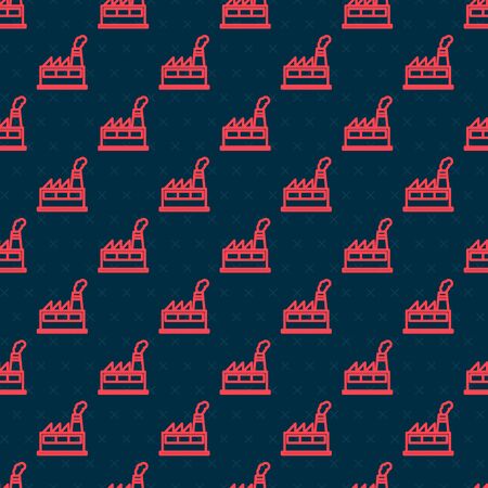 Red line Oil and gas industrial factory building icon isolated seamless pattern on black background. Vector Illustrationのイラスト素材