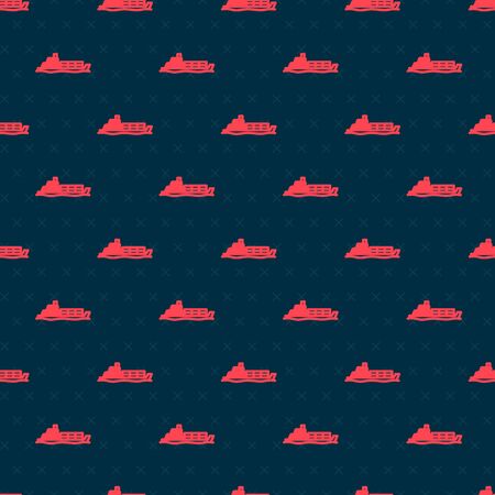 Red line Oil tanker ship icon isolated seamless pattern on black background. Vector Illustrationのイラスト素材