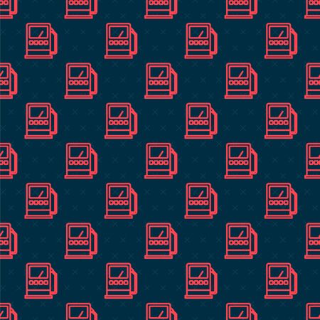 Red line Petrol or gas station icon isolated seamless pattern on black background. Car fuel symbol. Gasoline pump. Vector Illustrationのイラスト素材
