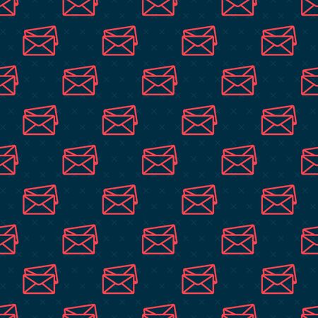 Red line Envelope icon isolated seamless pattern on black background. Email message letter symbol. Vector Illustrationのイラスト素材
